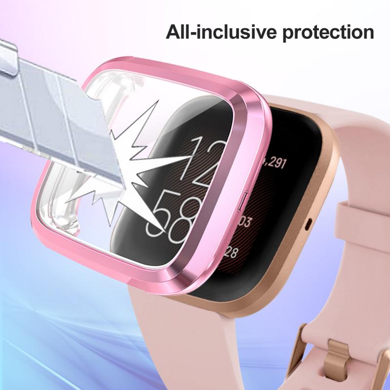 For Fitbit Versa Lite Electroplated Soft TPU Slim Watch Case -Pink