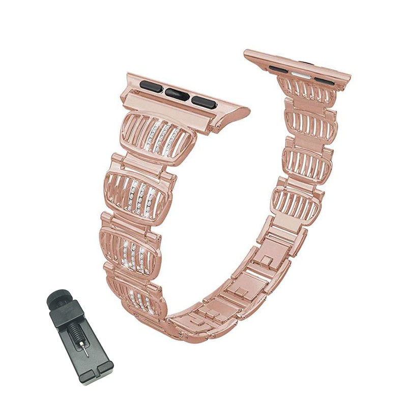 BM White Diamond Apple Watch Band Stainless Steel Wristbands for Apple IWatch Series 1/2/3/4/5/6/SE For Women-Rose Gold