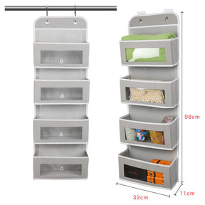 Over Door Wall Mount 4 Clear Window Pocket Organizer - Gray