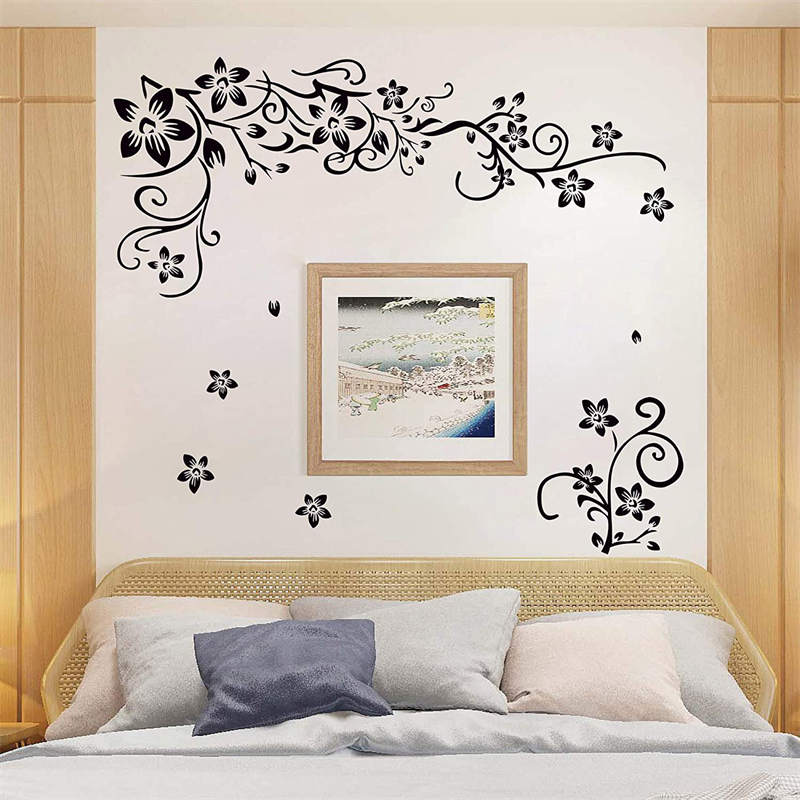 Removable Vinyl Black Flower Vines Wall Sticker Home Art Decor Murals