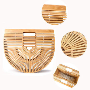 Retro Womens Bamboo Handbag Handmade Semicircle Tote Bag Wicker Basket Bag