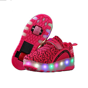 Kids LED Roller Skate Shoes with Double Wheel Sport Sneaker-Pink