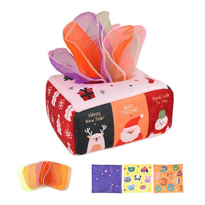 Baby Tissue Box Toy Crinkle Paper Sensory Silk Scarves Toys for 0-3 Year Old Kids-ChristmasB