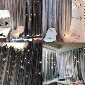 2 Panels Double Layer Stars Blackout Curtains for Bedroom Window-Darkgray