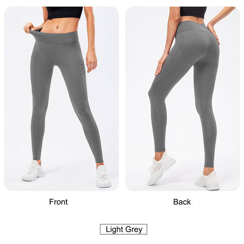 Womens Fleece Leggings with Pockets Tummy Control Thermal Yoga Pants-Grey