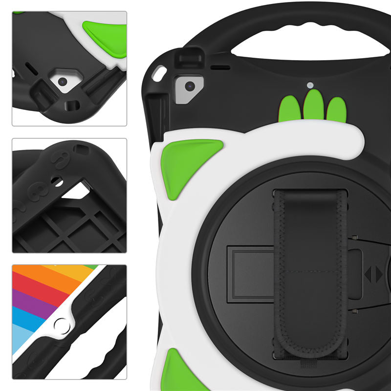 CatA iPad Silicone Case For iPad 10.2 Air10.5 Pro10.5 Built-in Handle Stand With a Strap-Black Green