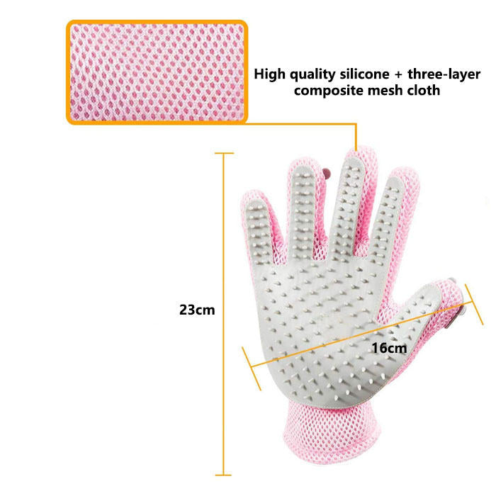 Pet Grooming Glove Cat Dog Gentle Deshedding Brush Glove Right Hand-Pink