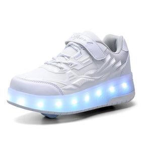 Kids Roller Skates Light up Shoes with Double Wheel for Girls Boys Birthday Gift-Q7-White