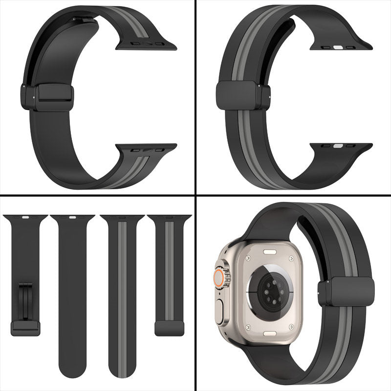 Silicone Bicolor Band with Magnetic Folding Buckle for Apple Watch-6