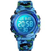 Kids Camouflage Digital Watch Outdoor Sports Waterproof Electronic Watches-LightBlue