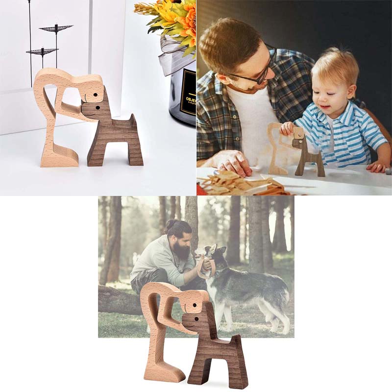 Men and Dog Wooden Statue Bedroom Home Decoration-7