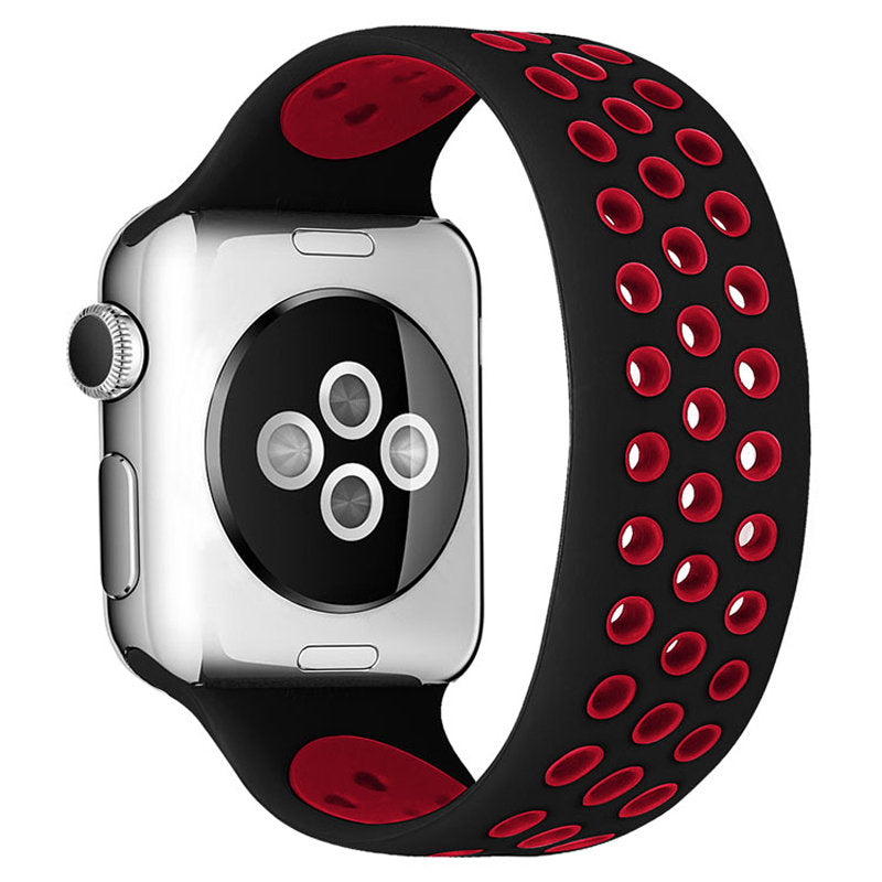 Sports Breathable Silicone Solo Loop Watchband for Apple Watch Series 6/5/4/3/2/1/SE-BlackRed