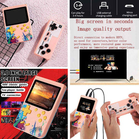 3.0inch Screen Retro Handheld Game Console 500 Classic FC Games Support to TV Output-Two Player-Grey