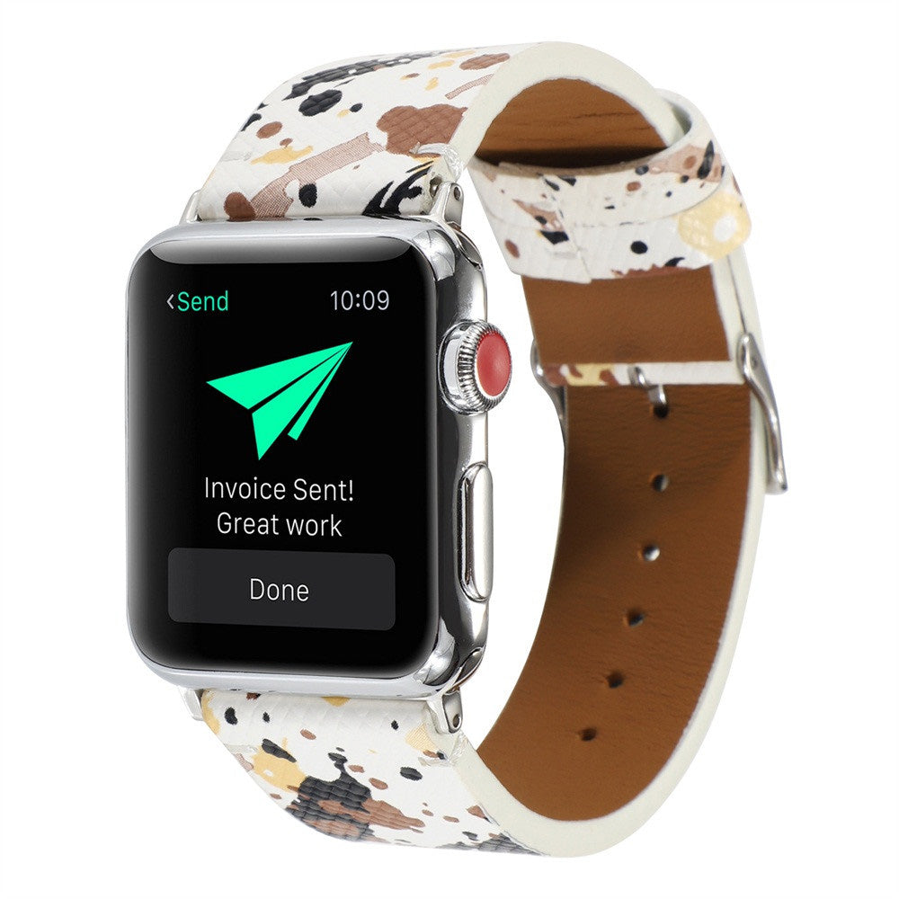 Graffiti Painted PU Leather Watch Band Microfiber Design For Apple Watch SE/6/5/4/3/2/1(Graffiti7)