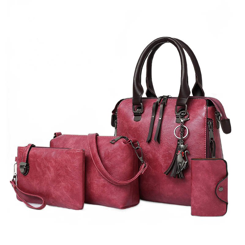 4pcs Women Fashion Handbags Purse Vintage Shoulder Bag-Pink