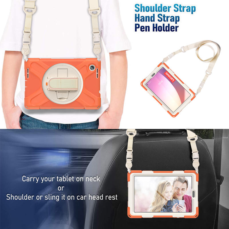 Tablet Case Heavy Duty with Swivel Stand for Lenovo Tab M8 4th Gen-Orange
