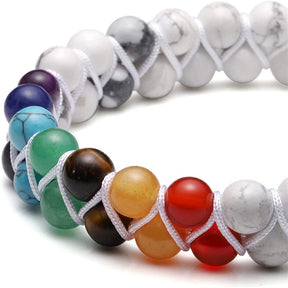 Bead Bracelet 7 Chakras Healing Crystals Bracelet Stone Beads Double Layer Bracelets-White