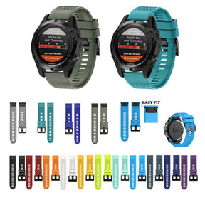 26mm Width Easy Fit Soft Silicone Watch Strap For Garmin Fenix 5X/5X Plus/6X/6X Pro/3/3 HR Black Steel Buckle-Sky Blue