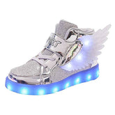 Kids Light up Shoes LED High Top Wings Sneakers-Silver