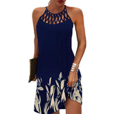 Womens Printed Mesh Belt Sleeveless Summer Casual Dress-BlueFlower