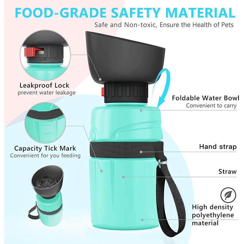 Pet Portable Water Bottles Safety Silicone Collapsible Bottle for Travel 600ML-BlueGreen