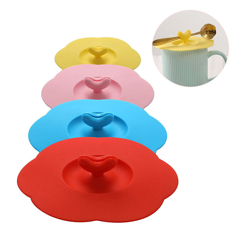 Set of 4 Silicone Cup Covers Heart Shape Multicolored Lids for Mugs Cups