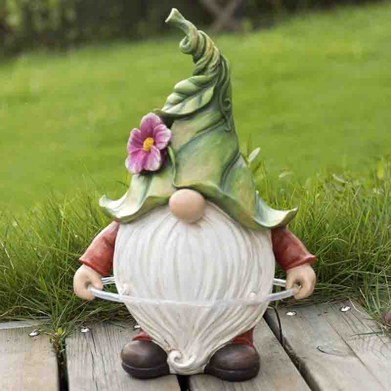 Garden Resin Gnome Figurine Playing Hoop with Solar LED Lights for Lawn Patio Garden Ornament Gift