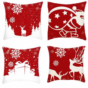 4Pcs 18x18 inch Christmas Throw Pillow Covers Square Cushion Cover for Sofa Decorative-D