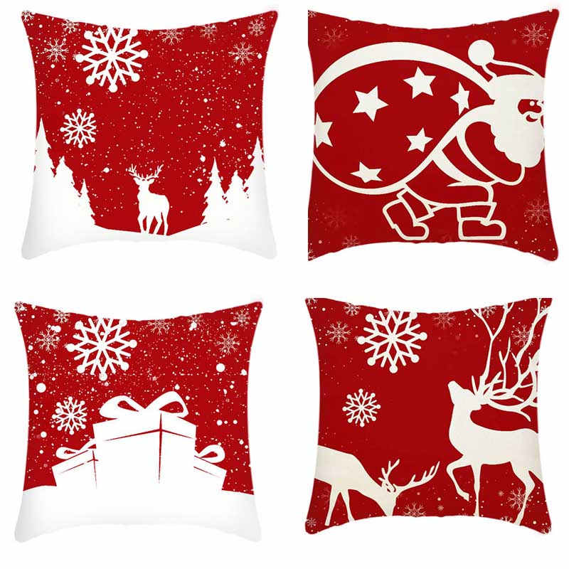 4Pcs 18x18 inch Christmas Throw Pillow Covers Square Cushion Cover for Sofa Decorative-D