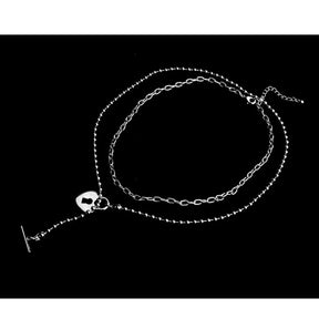 Lover Heart Padlock Necklace Double Layer Clavicle Chain