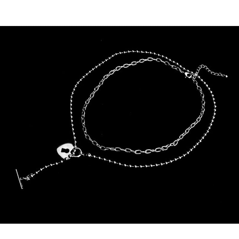 Lover Heart Padlock Necklace Double Layer Clavicle Chain