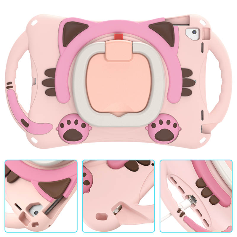 CatB Silicone Case For iPad Pro 9.7 inch Air1/2 Shockproof Shoulder Strap Handle Stand-Pink