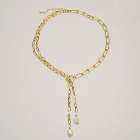 Paper Clip Necklace Pearl Pendant Collarbone Chain