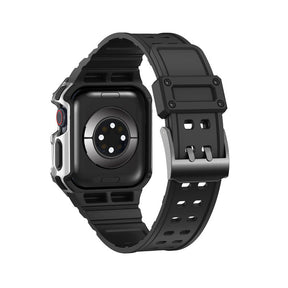 Sport Rugged Watchbands with Bumper Case Compatible for Apple Watch-Silver Black