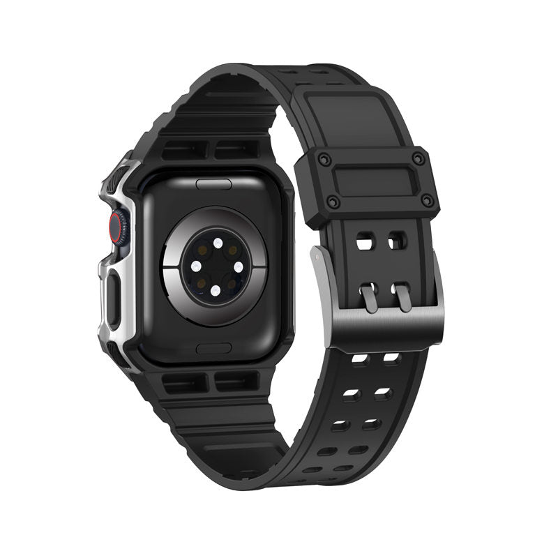 Sport Rugged Watchbands with Bumper Case Compatible for Apple Watch-Silver Black