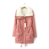 Women's Mid Length Winter Coat Thickened Warm Lamb Wool Lined Jacket-Pink