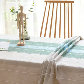 Embroidery Tassel Tablecloth Cotton Linen Dust-Proof Table Cover for Party Home Tabletop Decoration-GreenBlue