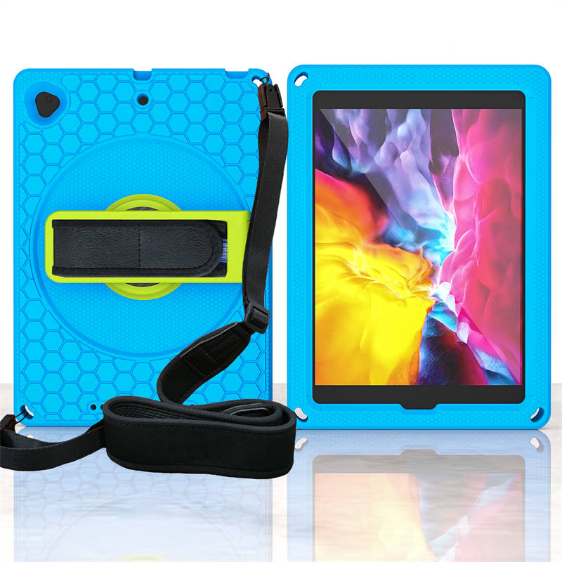 iPad Case With Handle Stand Shoulder Strap for iPad7/iPad8/iPad9 10.2/iPad10.5-BlueGreen