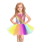 Girl Sequin Dress Handmade Toddler Rainbow Dress for Party Special Occasion with Bow Tie