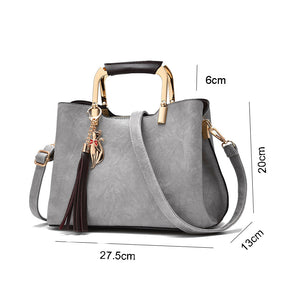 Ladies Leather Vintage Handbag Large Capacity Shoulder Bag-Grey