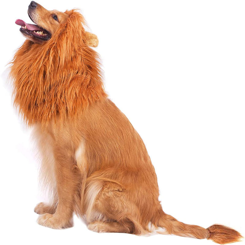 Dog Lion Mane Halloween Realistic Funny Lion Mane Lion Wig for Medium to Large Sized Dogs-RedBrown