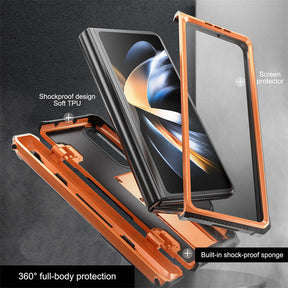 7.6inch Armorer Phone Case Full-Wrap with Kickstand Pen Slot for Galaxy Z Flip 4-Orange