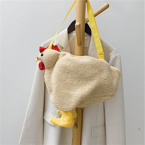 Cartoon Chicken Bag Plush Crossbody Bag For Girls Women-Khaki