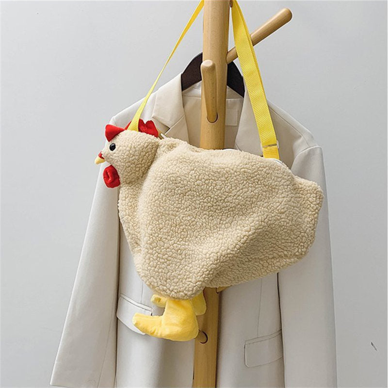 Cartoon Chicken Bag Plush Crossbody Bag For Girls Women-Khaki