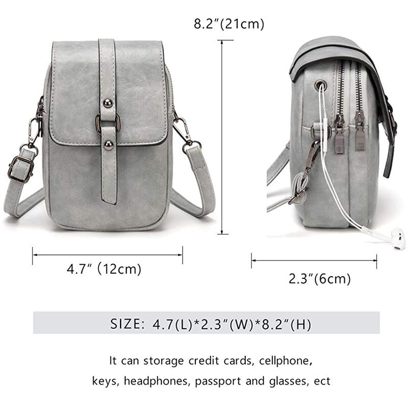 Women Vintage Crossbody Phone Bag Small Messenger Shoulder Bag-Grey