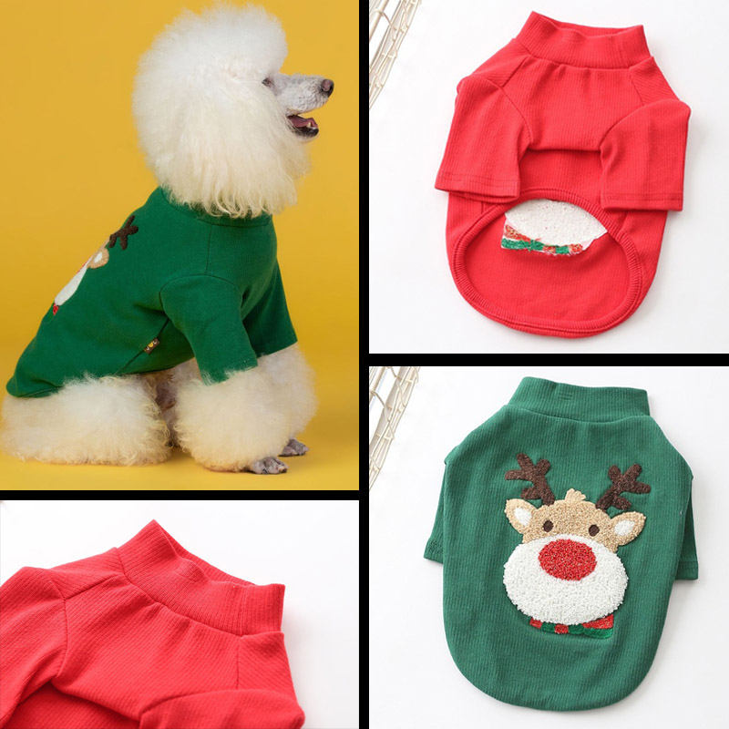 2 Pcs Reindeer Dog Shirts Stretchy Winter Warm Pet Apparel for Christmas