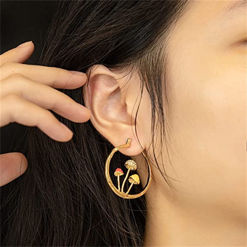 Cute Mushroom Earrings Chunky Gold Hoop Jewellery