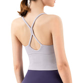 Longline Sports Bras Padded Comfortable Fitness Crop Tank Tops-Purple Grey