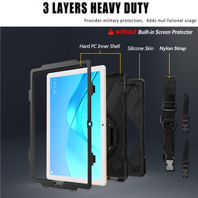 OnePiece Tablet Case Anti-fall Protective Cover Bulit-in Kickstand/Hand+Neck Strap For Huawei MatePad 10.4inch 2020-Black