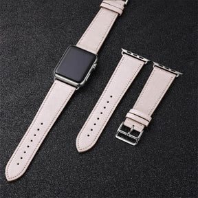 Genuine Leather Replacement Watch Band For iWatch Series SE/6/5/4/3/2/1-White